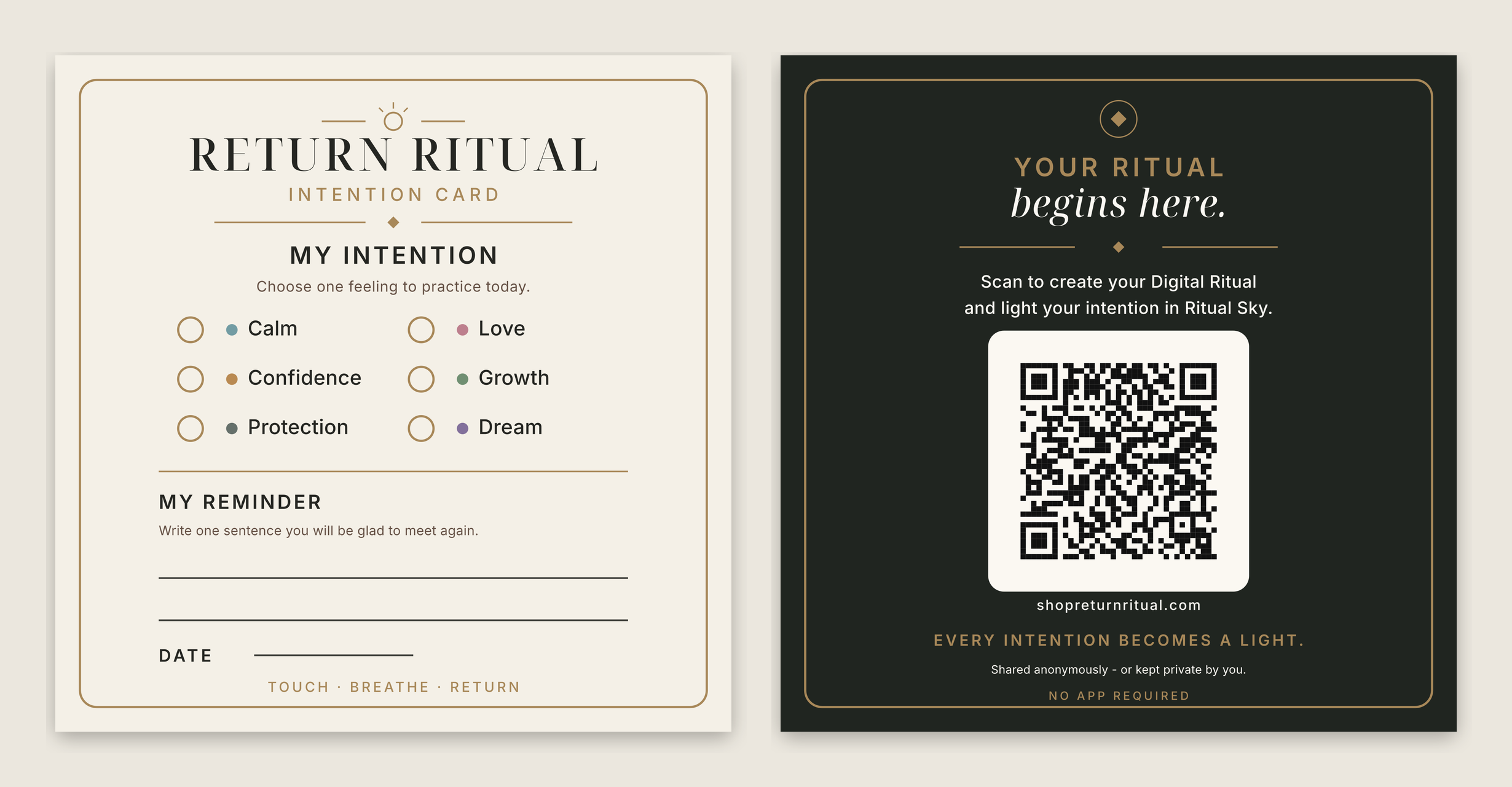Return Ritual Intention Card front and QR reverse