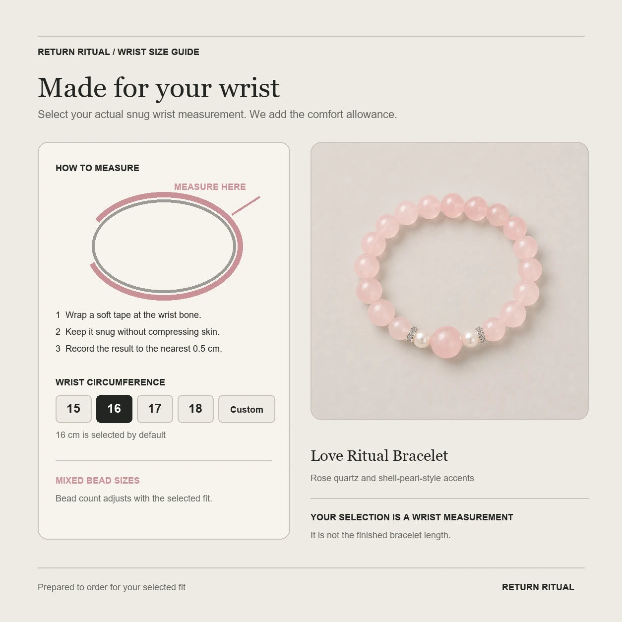 Love Ritual Bracelet wrist measurement and size guide